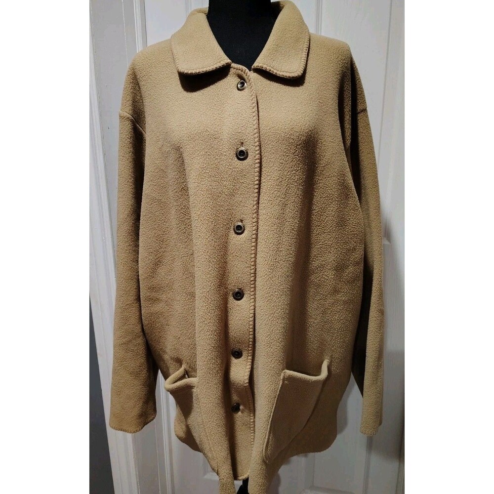 Vintage LL Bean Tan Fleece Jacket Button Close Coat Women Sz 3x?  Lightweight